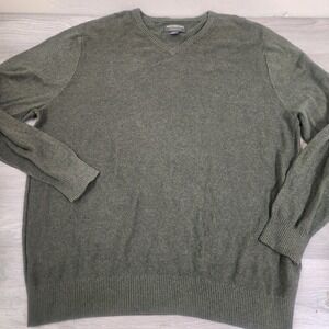 John Bartlett Consensus Size L Green V-Neck Cotton Blend Textured Sweater Ribbed